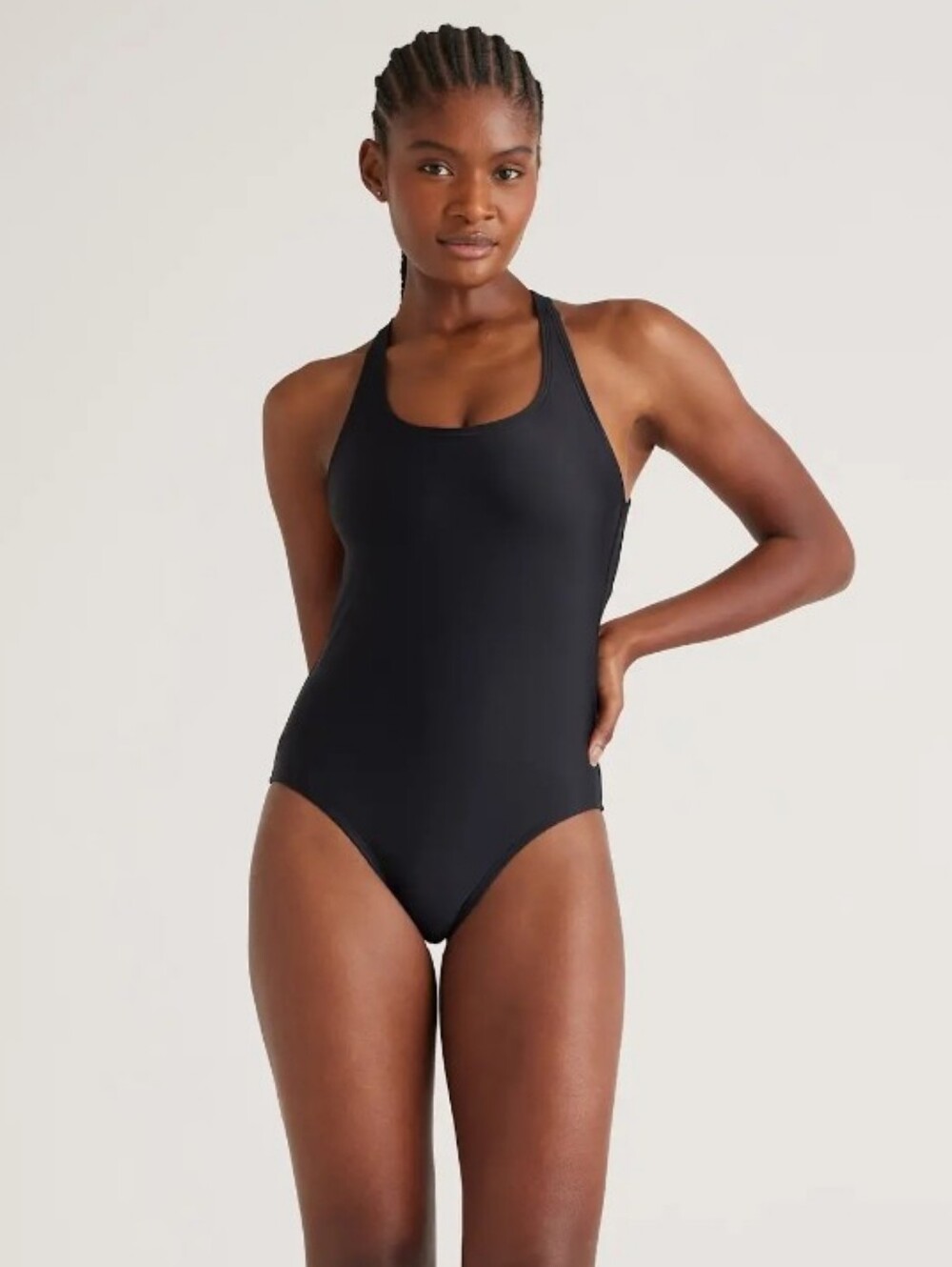Quince Italian Black Cross-Back One-Piece Swimsuit XL New Women's